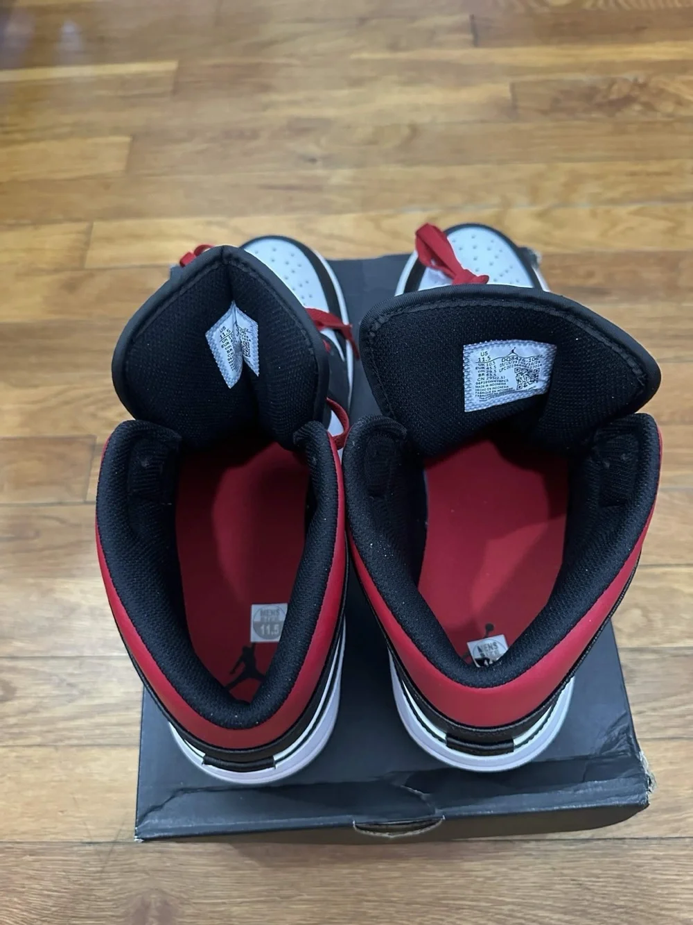 *New with Defects* Jordan 1 Mid Men White Black Red (DQ8426-106) Size 11.5